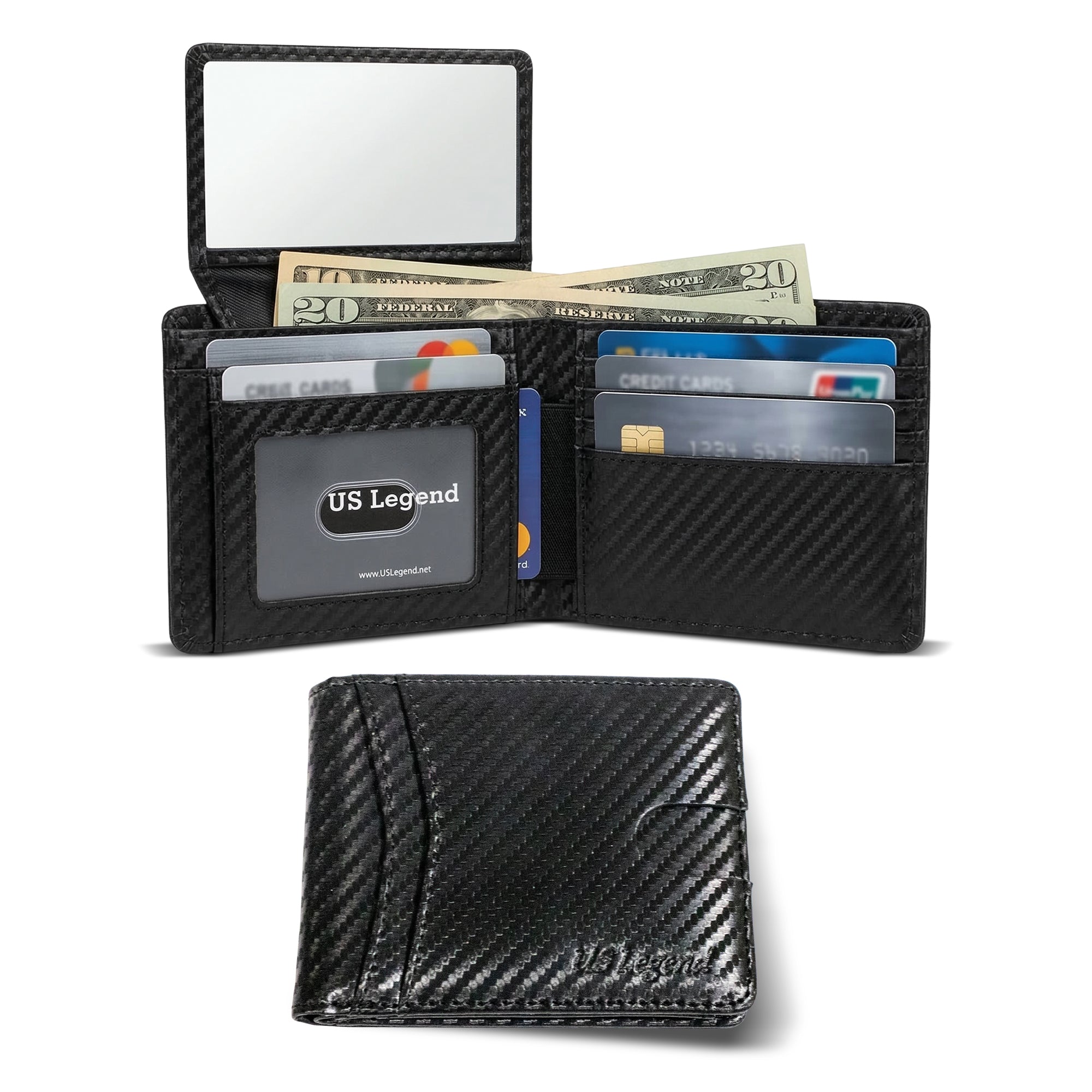 US Legend Leather Bifold Wallet for Men - RFID Blocking Genuine Leather Wallet with ID Window